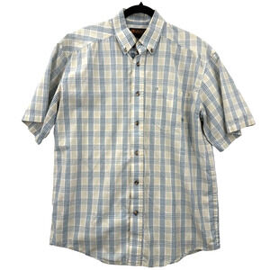 ARIAT Shirt Men's Med Tan Plaid Button Short Sleeve Western‎ Cowboy Rodeo